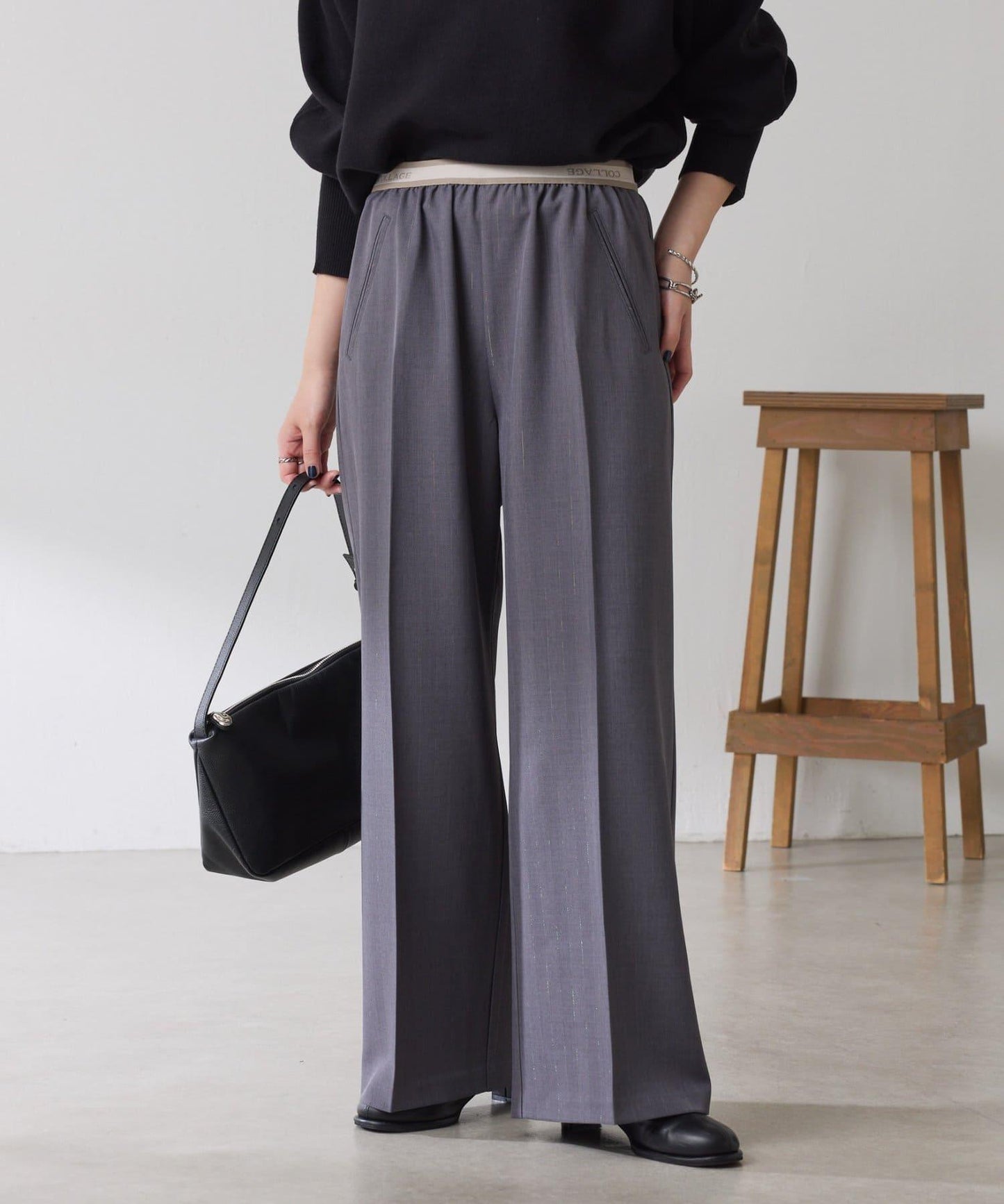 【人氣系列】亮片條紋鬆緊腰帶長褲