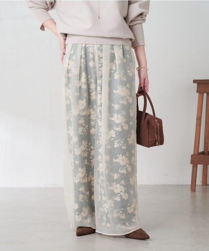 【輕薄遮身◎】輕薄疊穿花卉圖案褲