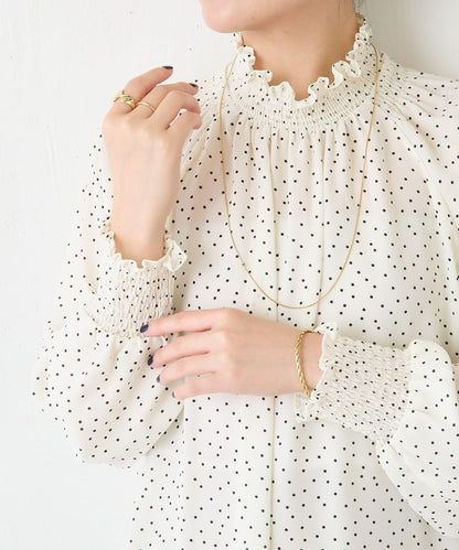 高領褶皺波點襯衫/禮服