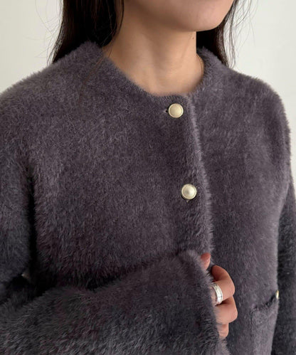 長毛內裡拼色夾克開衫