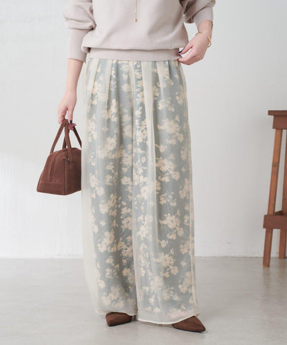 【輕薄遮身◎】輕薄疊穿花卉圖案褲