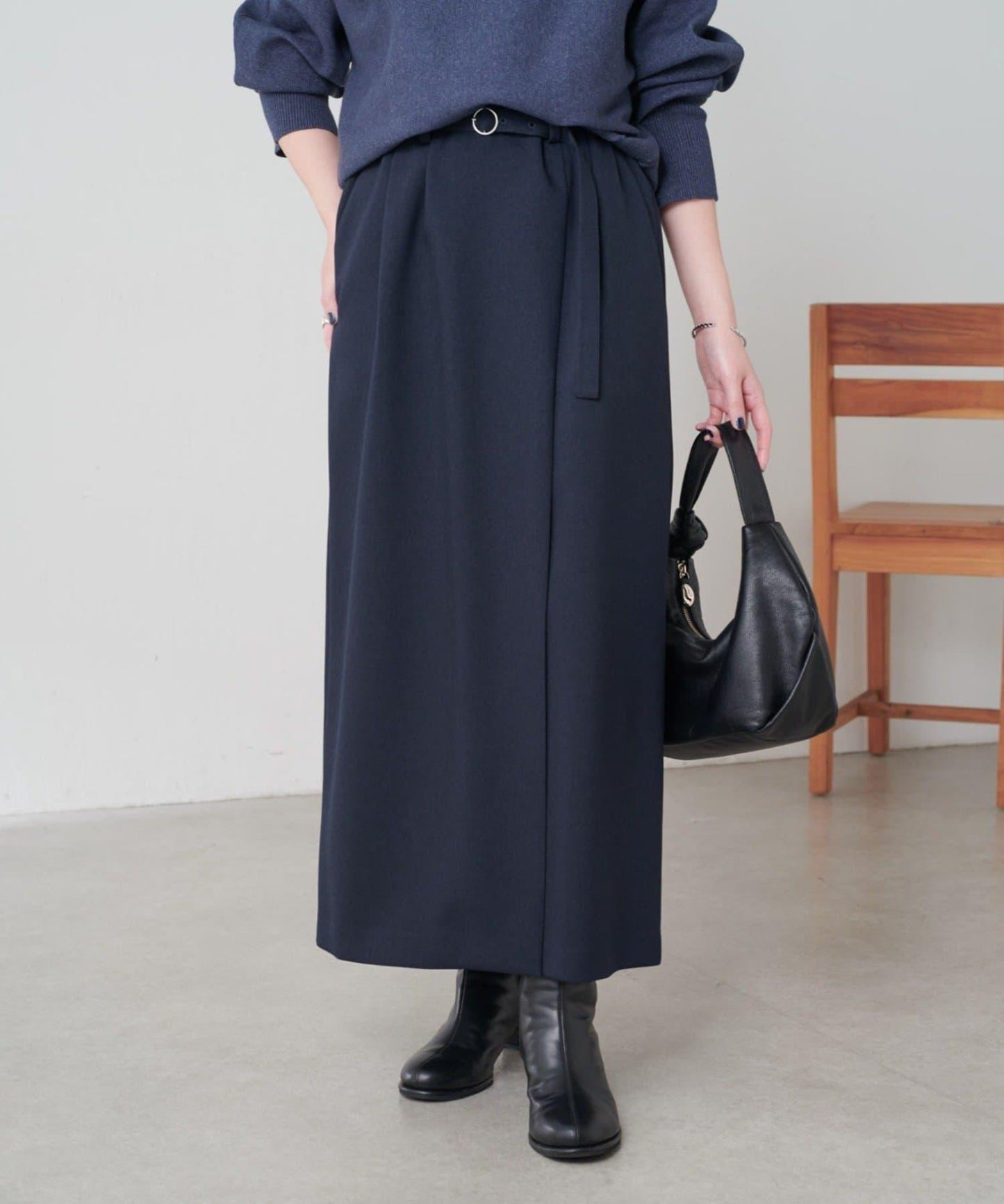 【2尺碼可選】羊毛感繫帶半身裙/可成套搭配