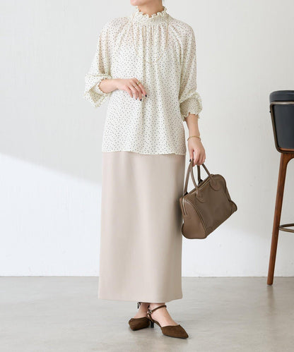 高領褶皺波點襯衫/禮服