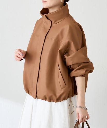 【高級感】仿皮繡花立領夾克