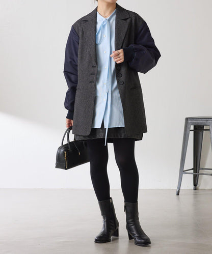 窄領帶裝飾寬鬆襯衫