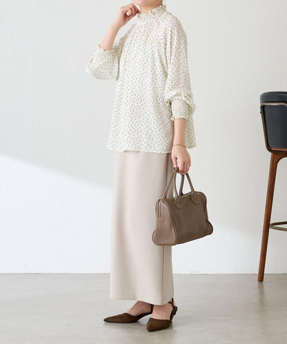 高領褶皺波點襯衫/禮服