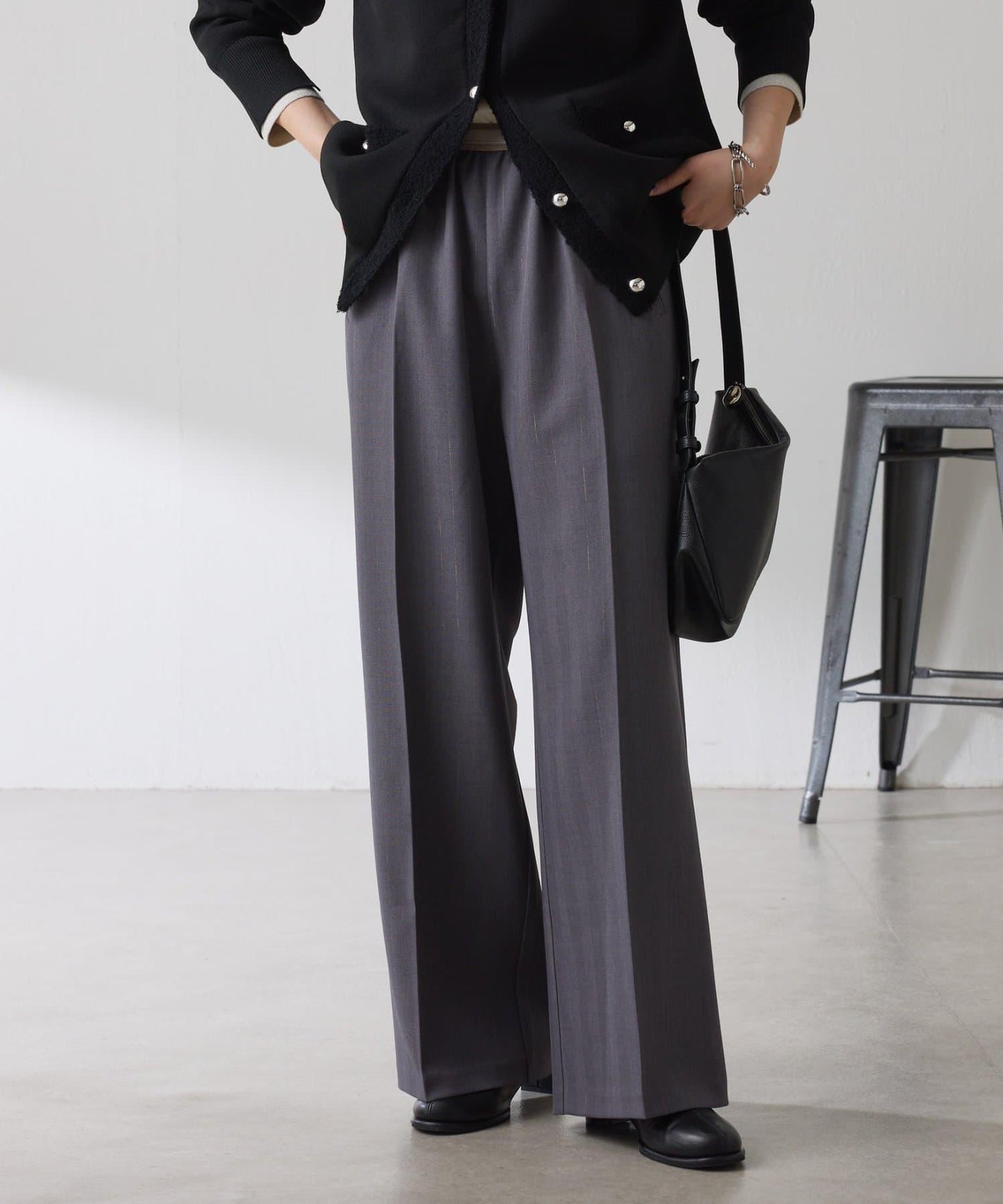 【人氣系列】亮片條紋鬆緊腰帶長褲