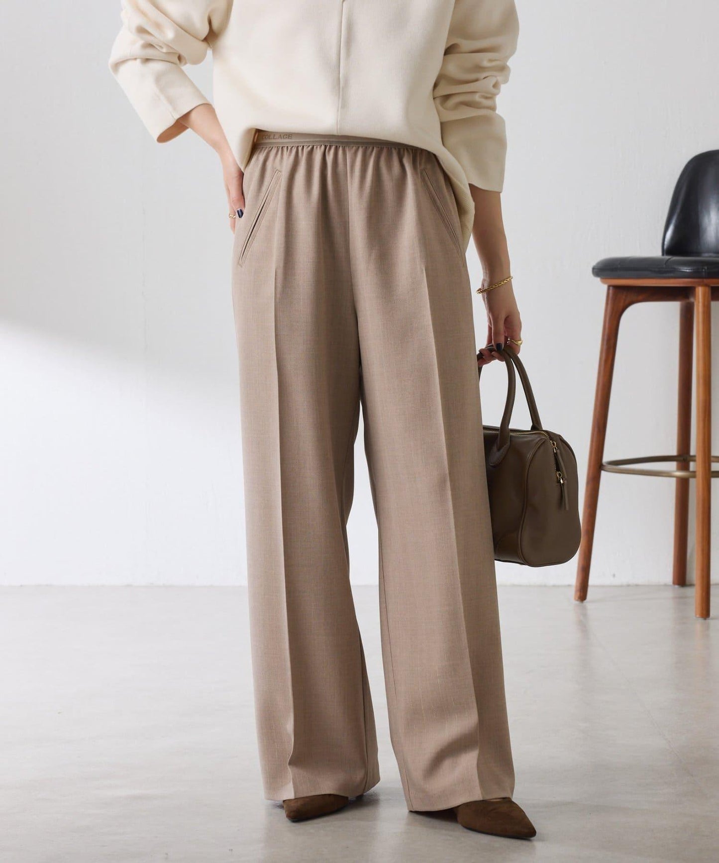 【人氣系列】亮片條紋鬆緊腰帶長褲