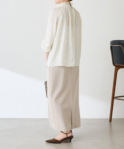 高領褶皺波點襯衫/禮服