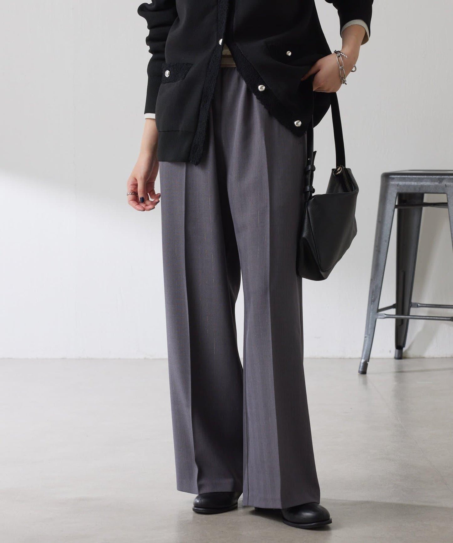 【人氣系列】亮片條紋鬆緊腰帶長褲