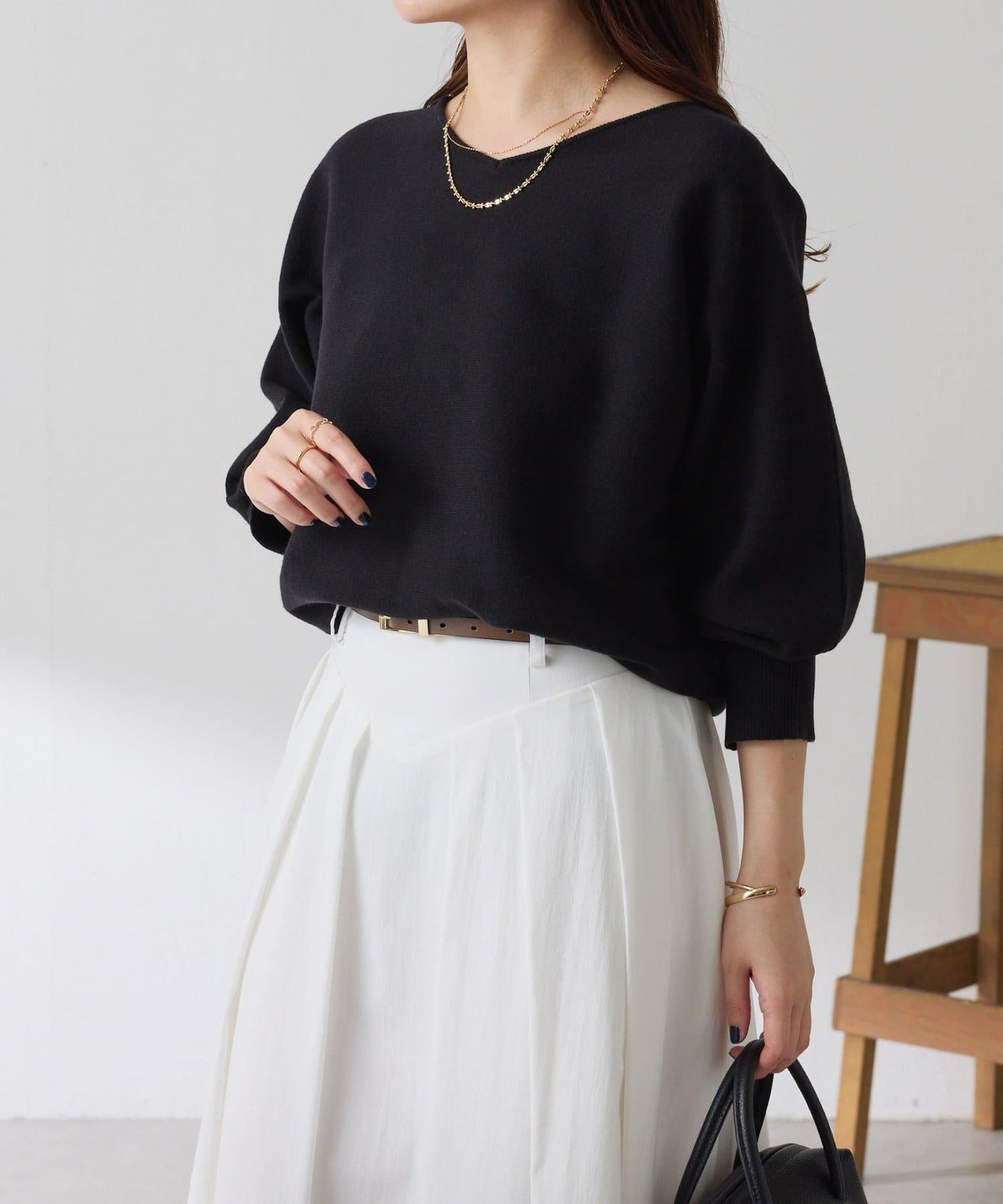 袖口羅紋2WAY蝙蝠袖針織衫