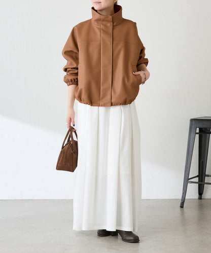 【高級感】仿皮繡花立領夾克