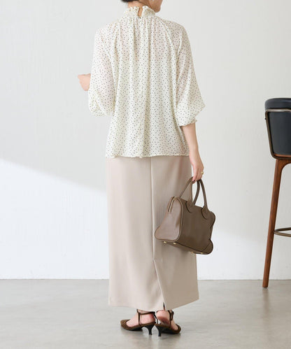 高領褶皺波點襯衫/禮服