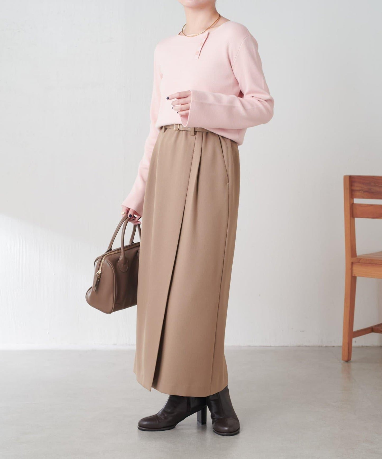 【2尺碼可選】羊毛感繫帶半身裙/可成套搭配