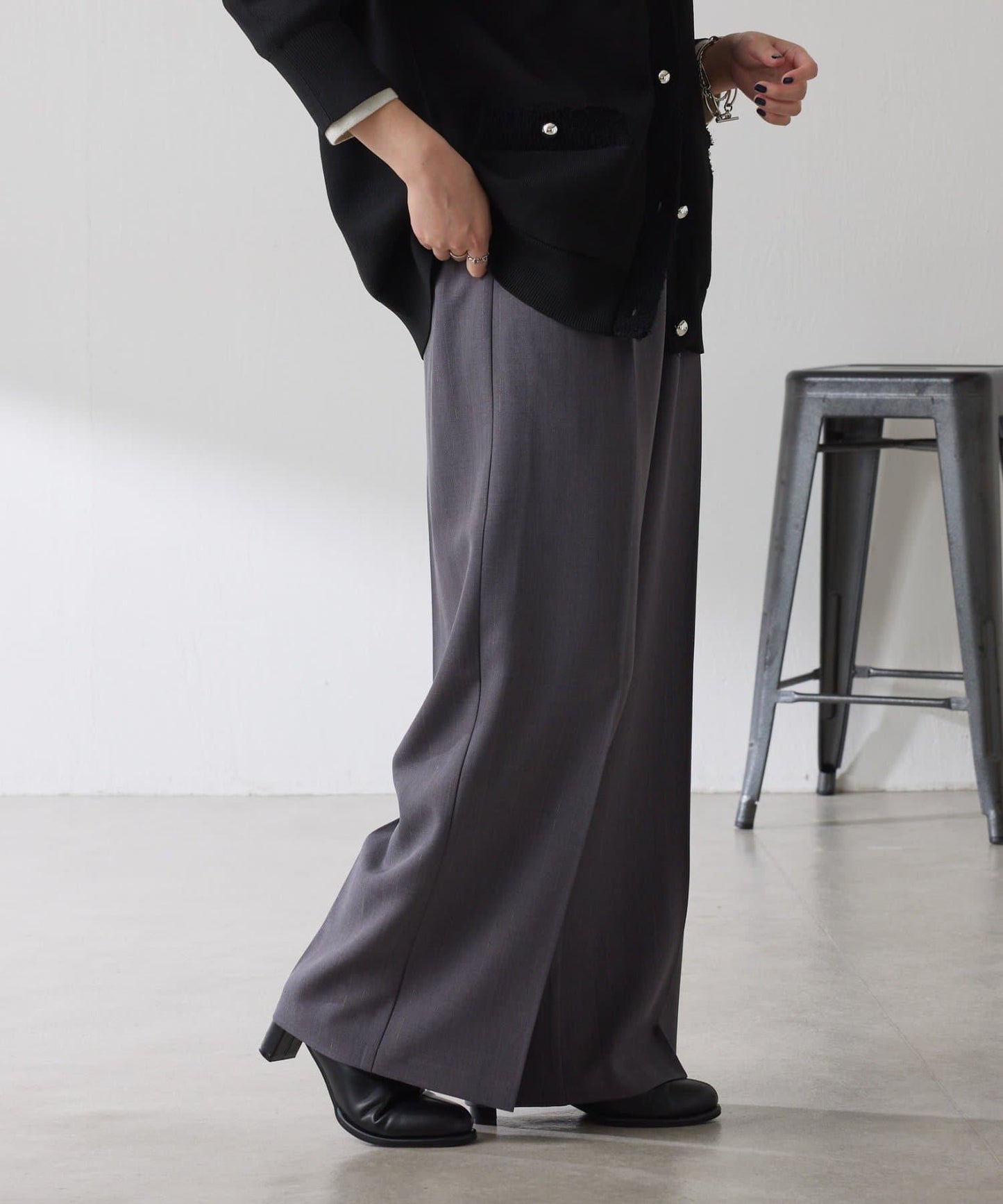 【人氣系列】亮片條紋鬆緊腰帶長褲