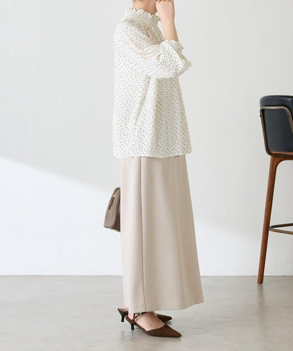 高領褶皺波點襯衫/禮服