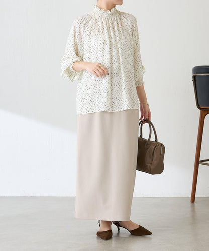 高領褶皺波點襯衫/禮服