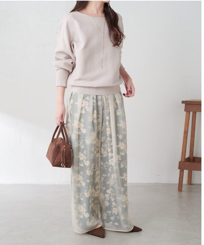 【輕薄遮身◎】輕薄疊穿花卉圖案褲