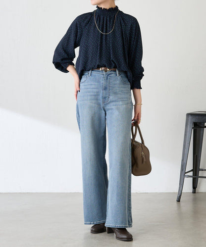 高領褶皺波點襯衫/禮服