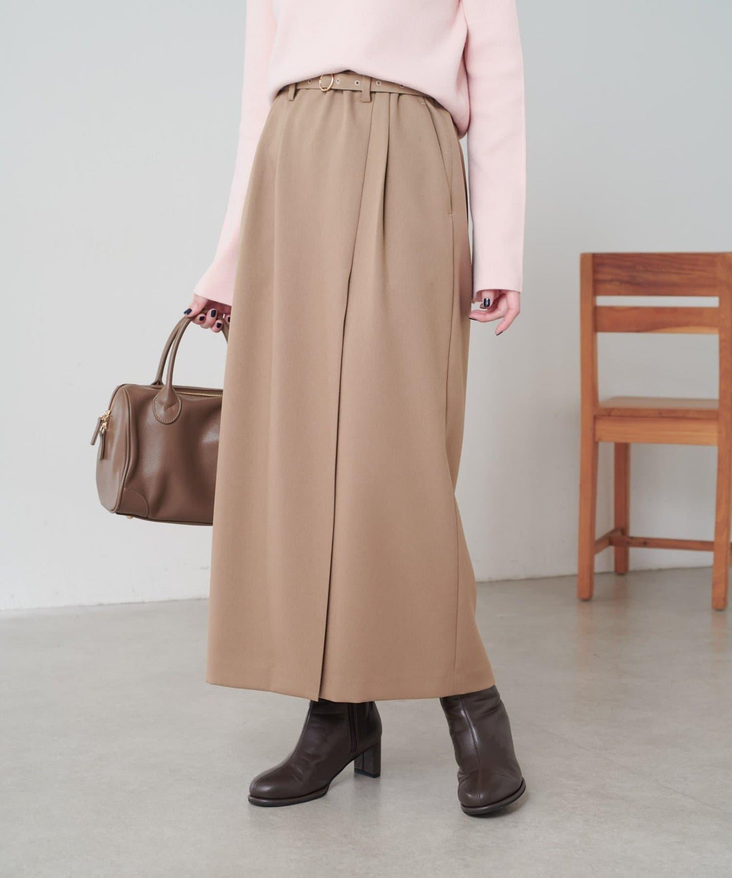 【2尺碼可選】羊毛感繫帶半身裙/可成套搭配