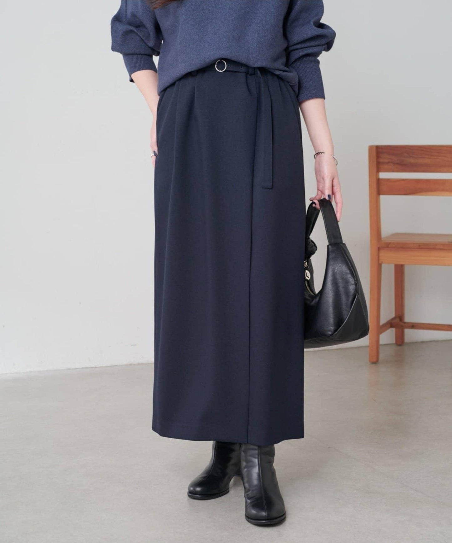 【2尺碼可選】羊毛感繫帶半身裙/可成套搭配