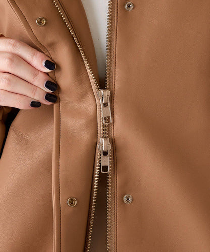 【高級感】仿皮繡花立領夾克