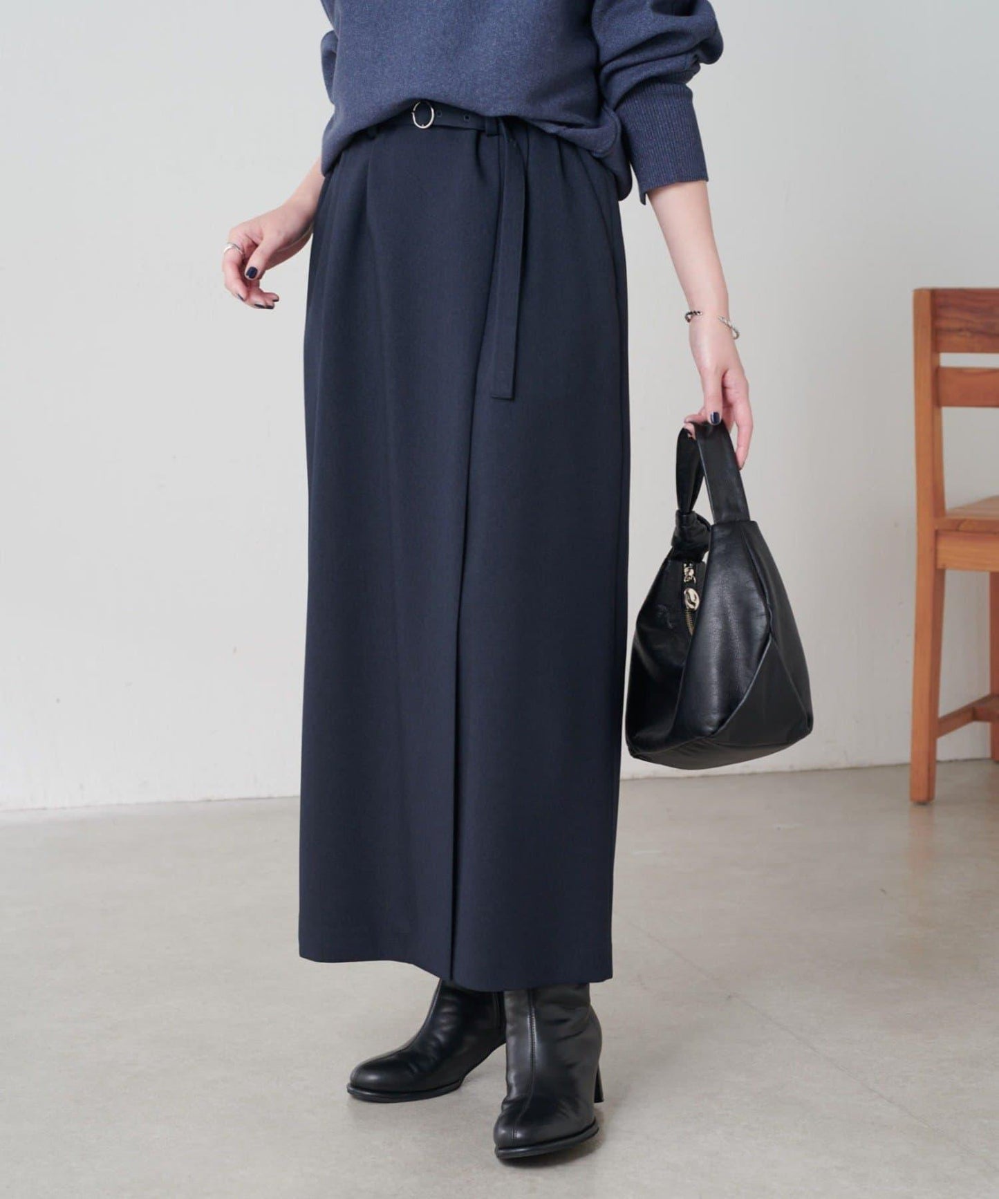 【2尺碼可選】羊毛感繫帶半身裙/可成套搭配