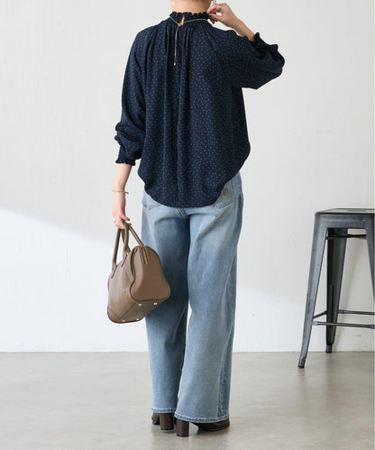 高領褶皺波點襯衫/禮服