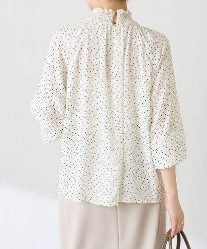 高領褶皺波點襯衫/禮服