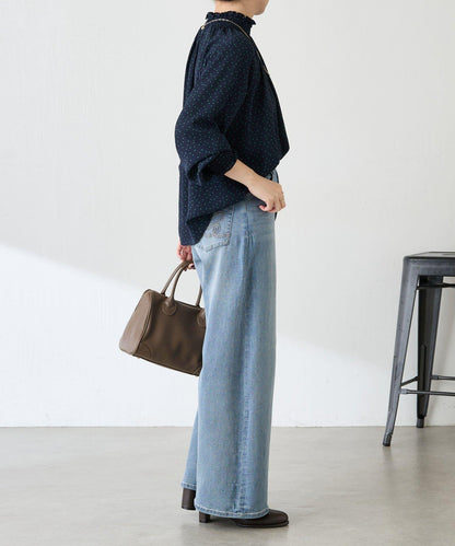 高領褶皺波點襯衫/禮服