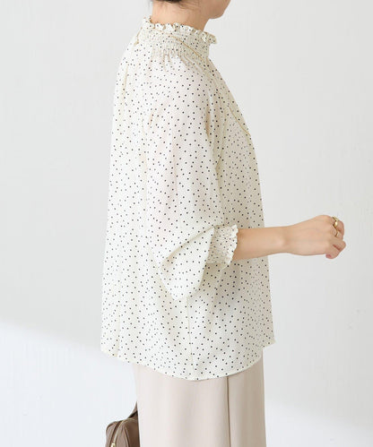 高領褶皺波點襯衫/禮服