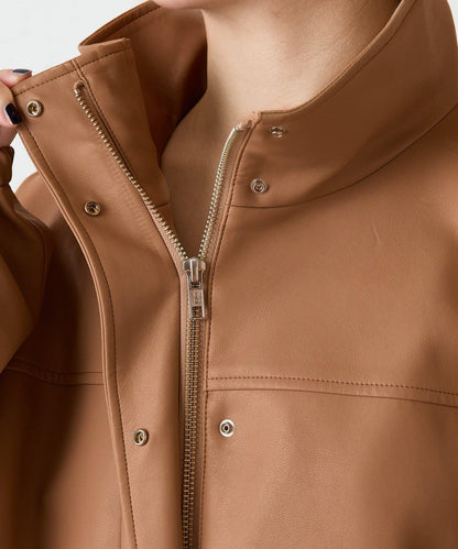 【高級感】仿皮繡花立領夾克