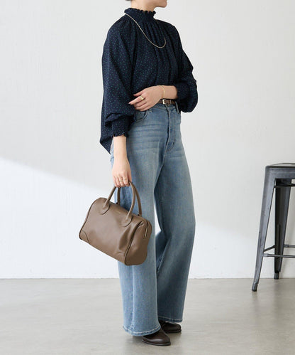 高領褶皺波點襯衫/禮服