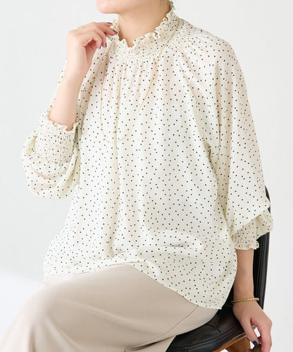 高領褶皺波點襯衫/禮服