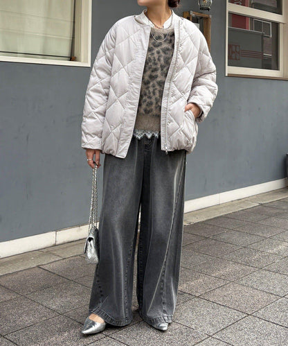 彈力塔夫綢羅紋袖短款羽絨服