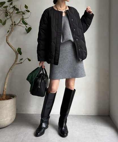 彈力塔夫綢羅紋袖短款羽絨服