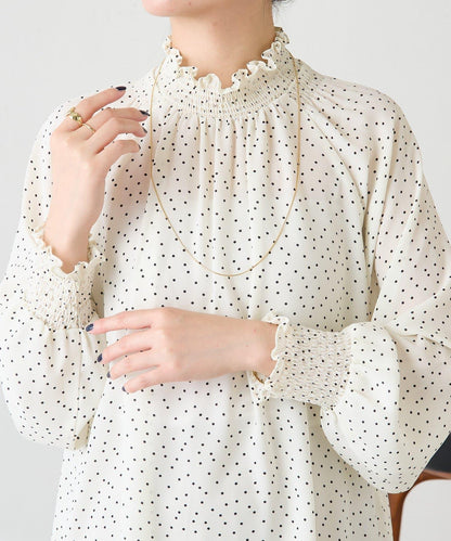 高領褶皺波點襯衫/禮服