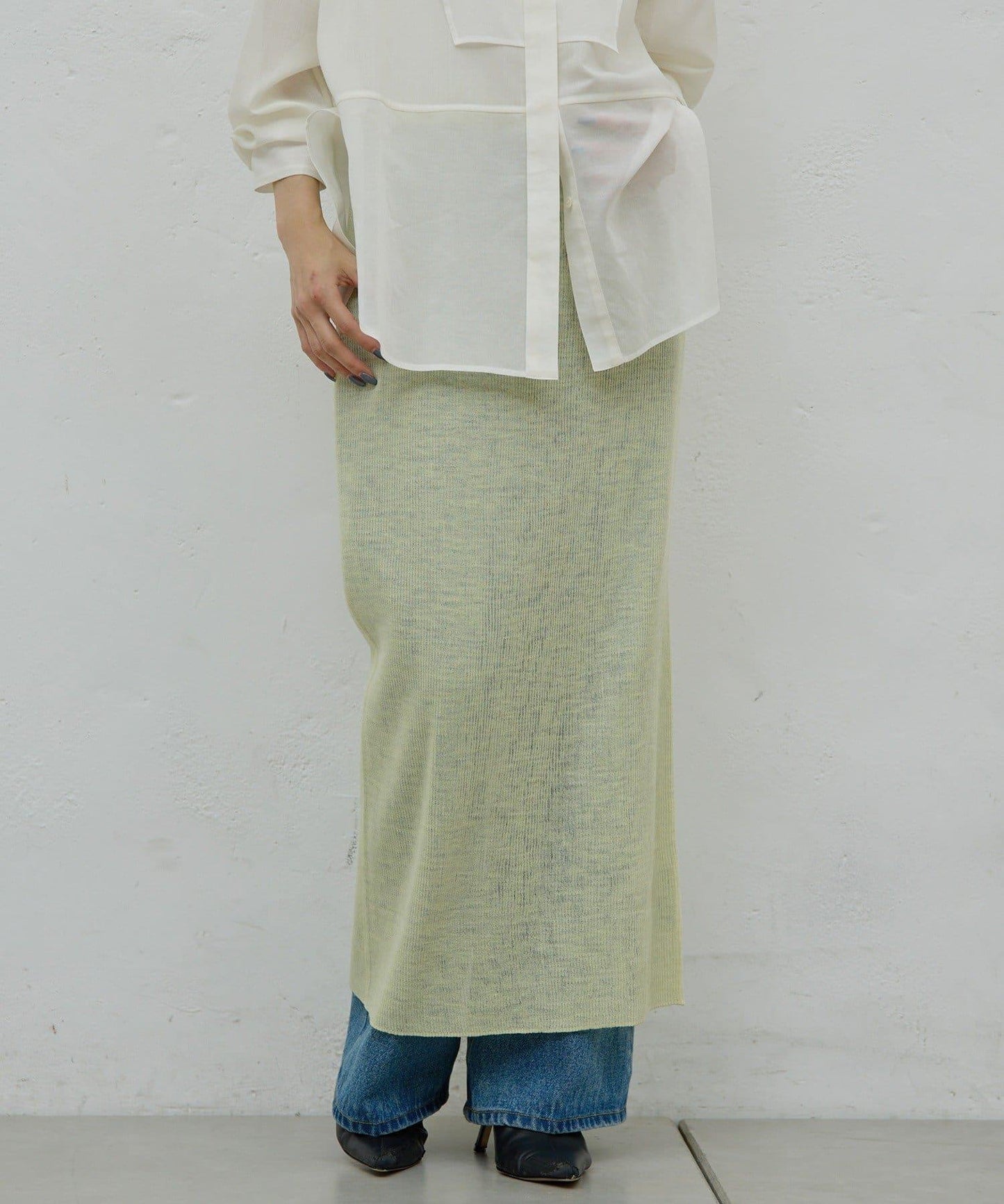 【HERITANOVUM】透視羅紋針織半身裙