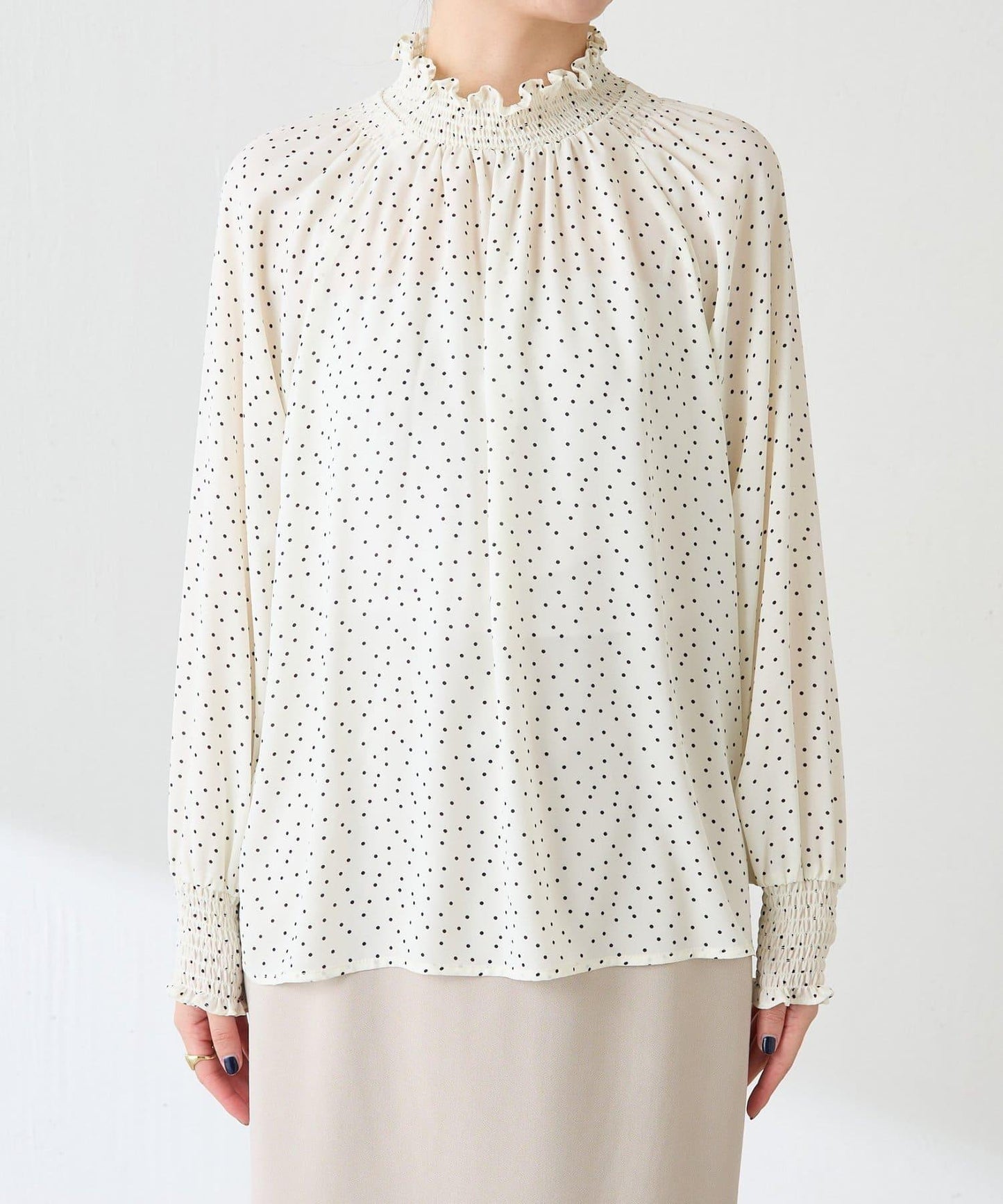 高領褶皺波點襯衫/禮服