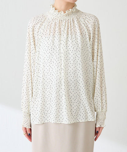 高領褶皺波點襯衫/禮服