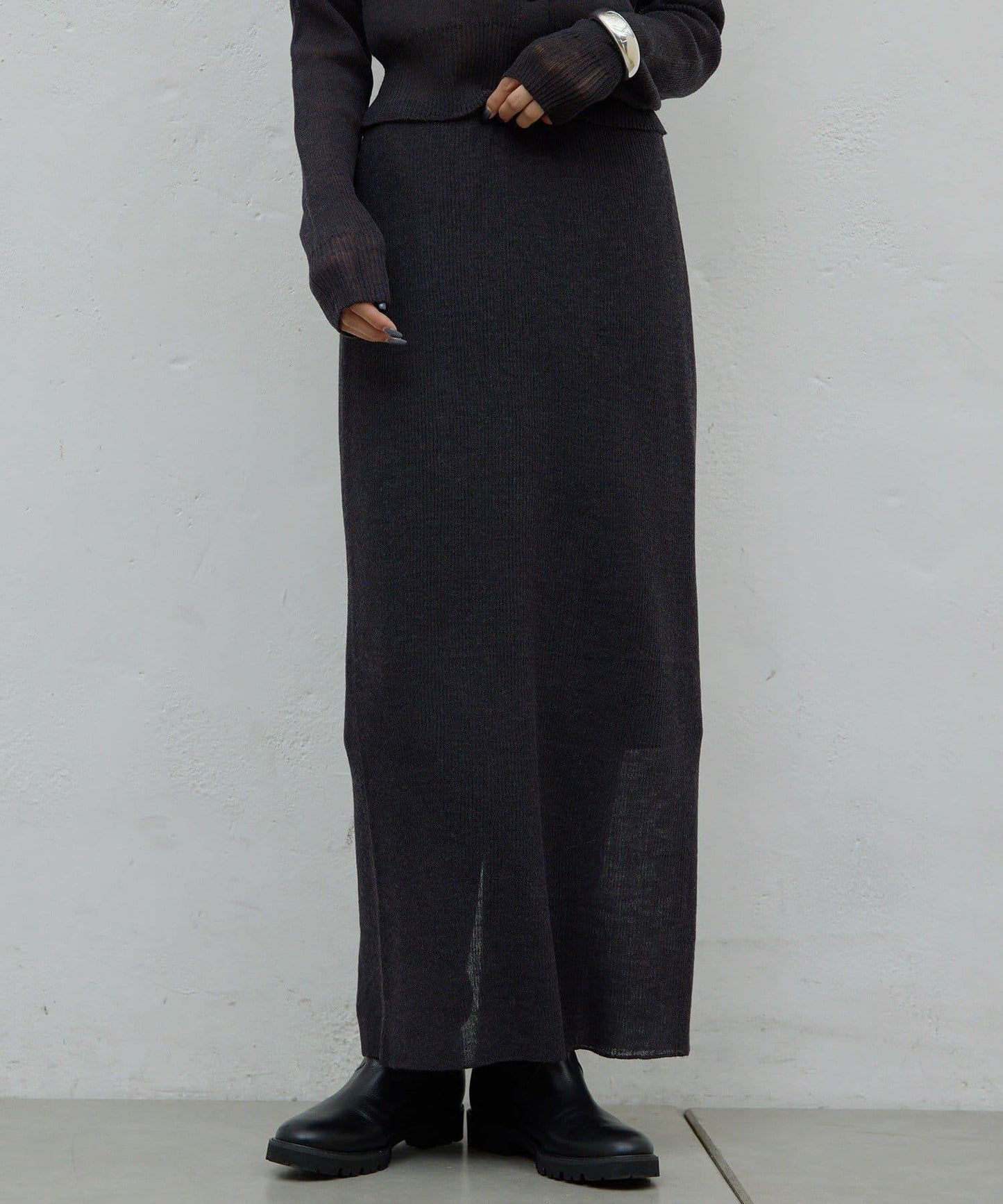 【HERITANOVUM】透視羅紋針織半身裙