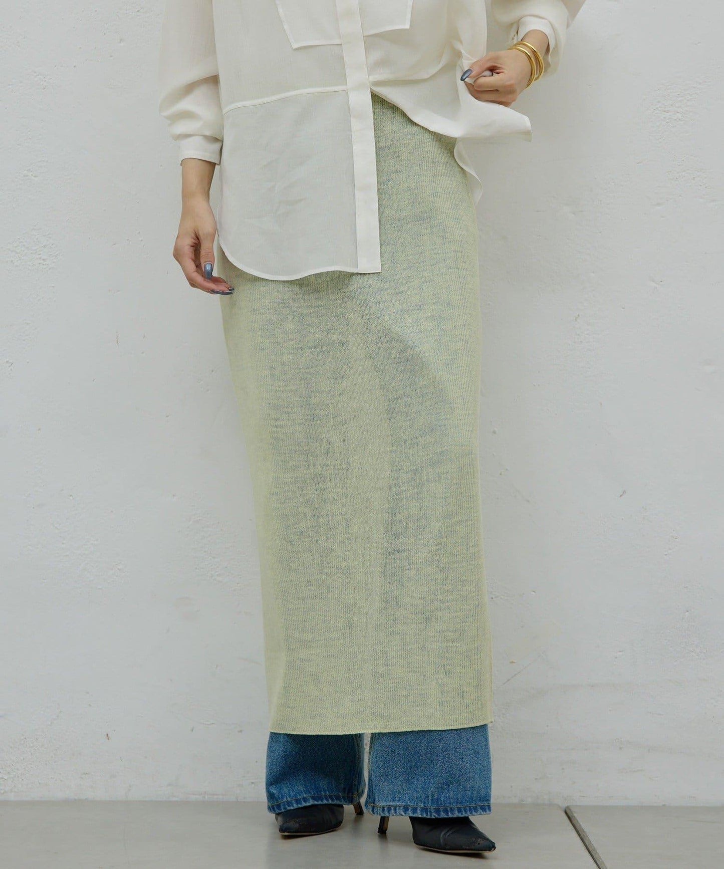 【HERITANOVUM】透視羅紋針織半身裙