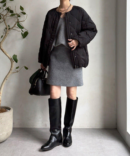 彈力塔夫綢羅紋袖短款羽絨服