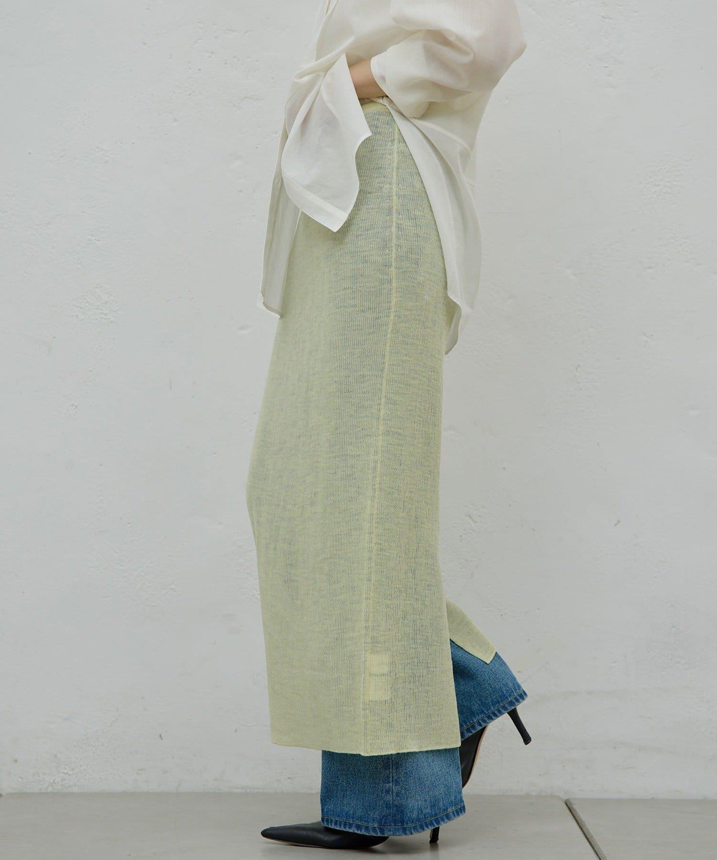 【HERITANOVUM】透視羅紋針織半身裙