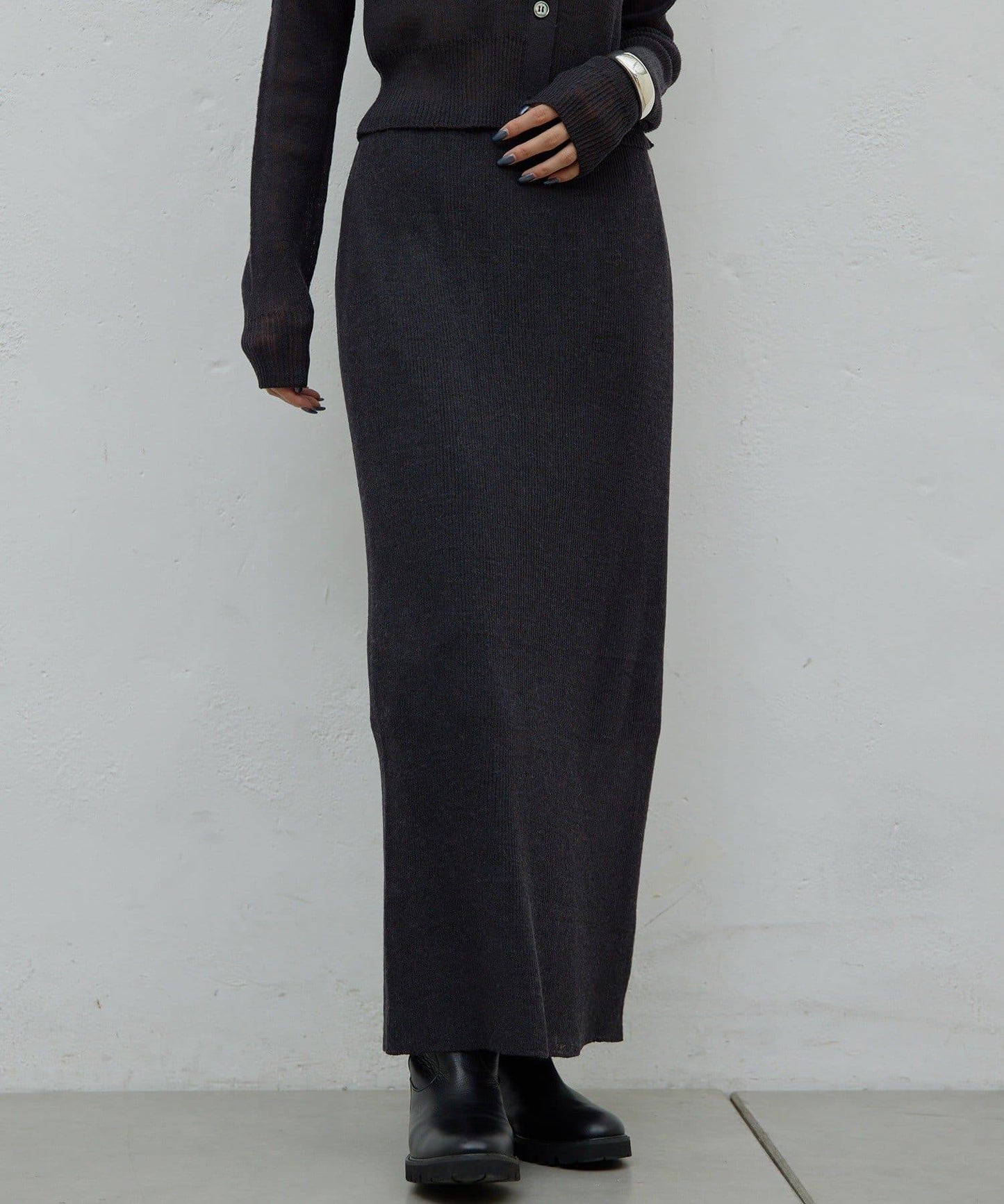 【HERITANOVUM】透視羅紋針織半身裙