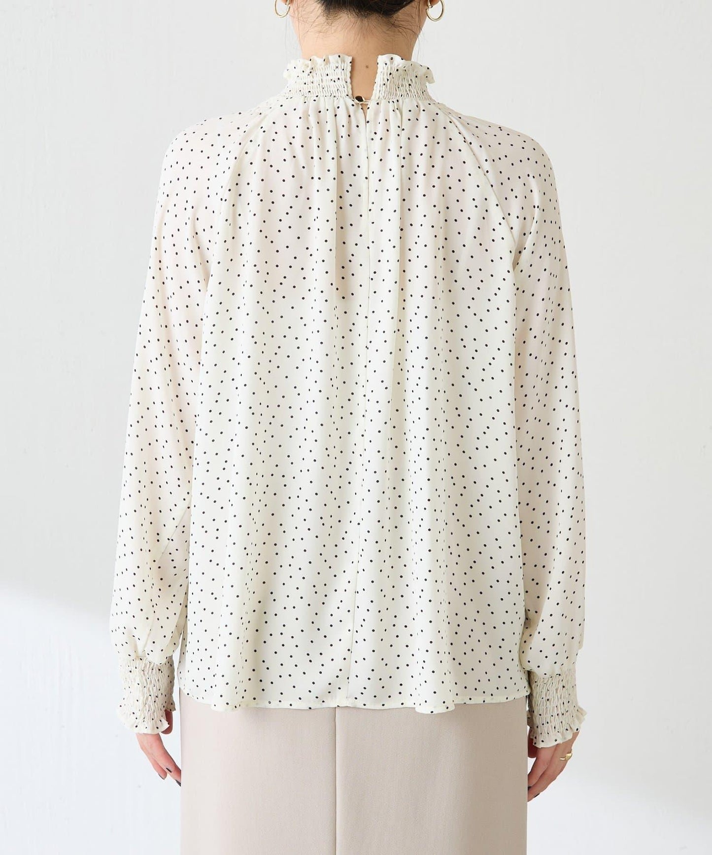 高領褶皺波點襯衫/禮服