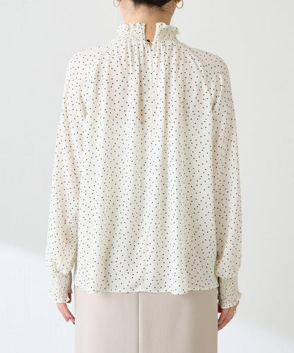 高領褶皺波點襯衫/禮服