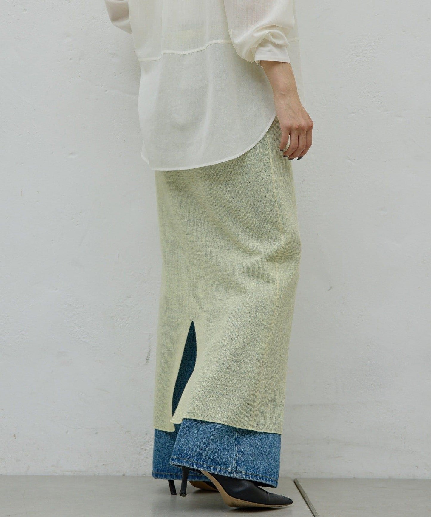 【HERITANOVUM】透視羅紋針織半身裙