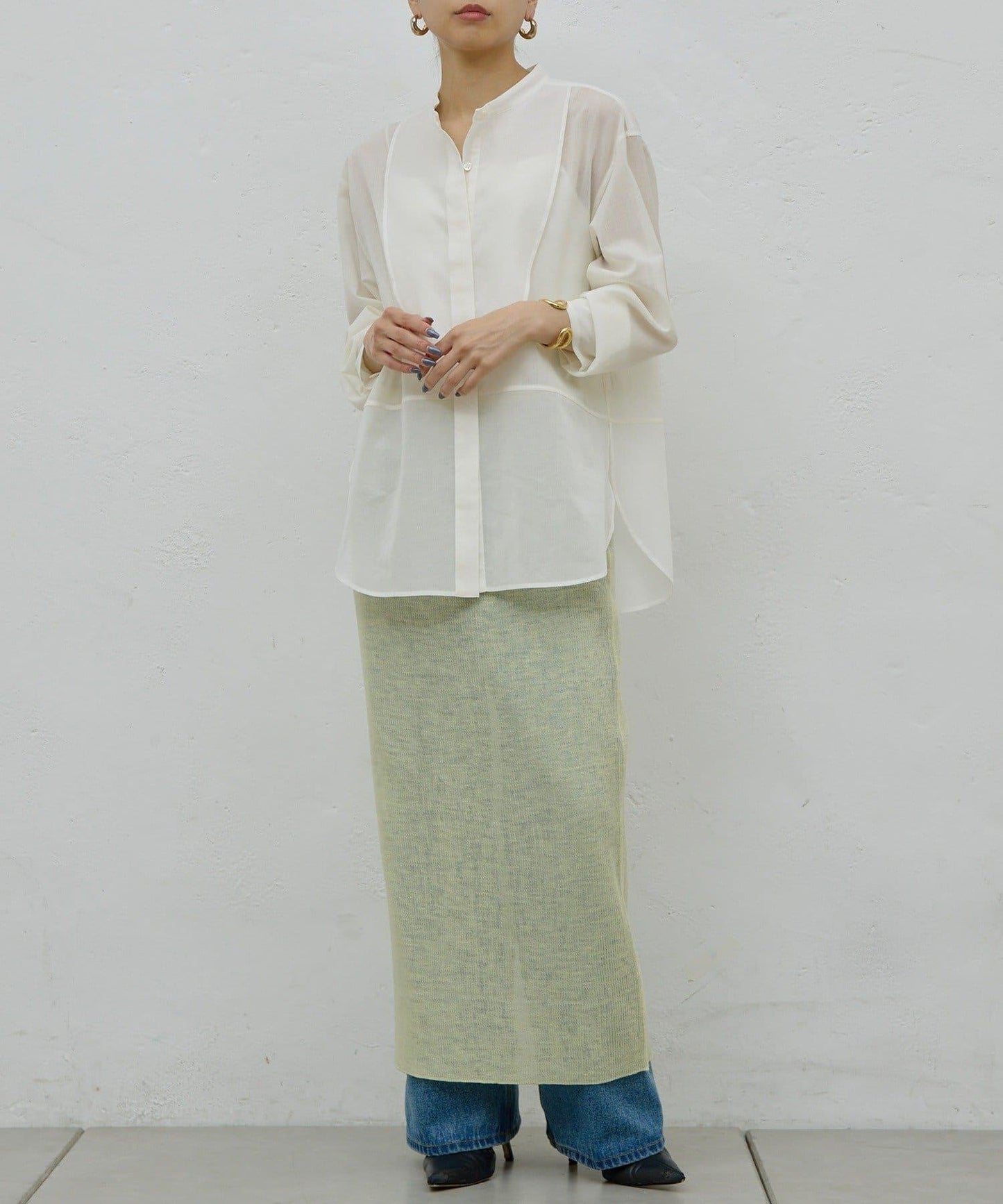 【HERITANOVUM】透視羅紋針織半身裙