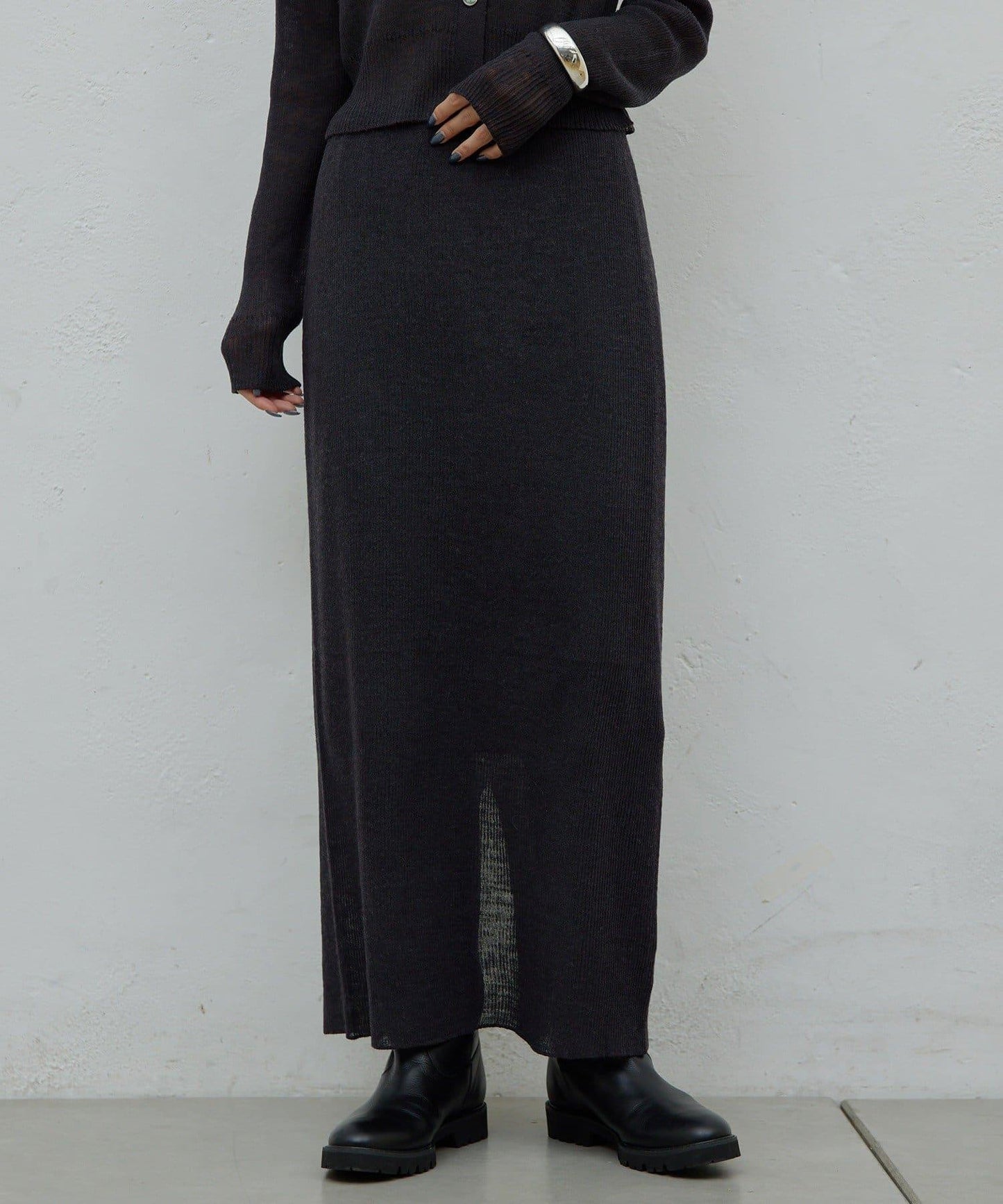 【HERITANOVUM】透視羅紋針織半身裙